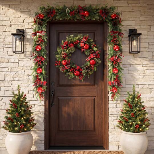 Glitzhome® 6ft. Christmas Bell Pinecone & Berry Bow Garland, Set of 2